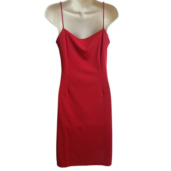 Y2K Red Kenneth Cole Midi Slip Dress Small Timeless Demure Side Slit - Picture 3 of 6